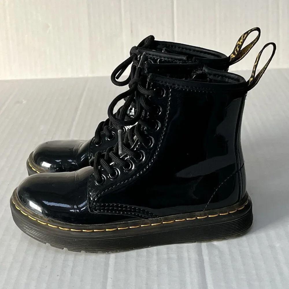 Dr. Martens Zavala J Combat Boots Patent Leather Zip Closure Unisex Kids Size 11
